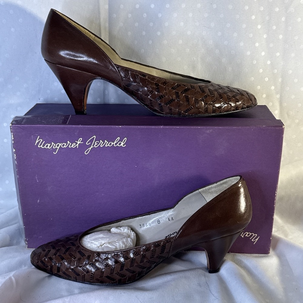 Arsho For Margaret Jerrold‎ Vintage Brown Woven Leather Heels 8 AA